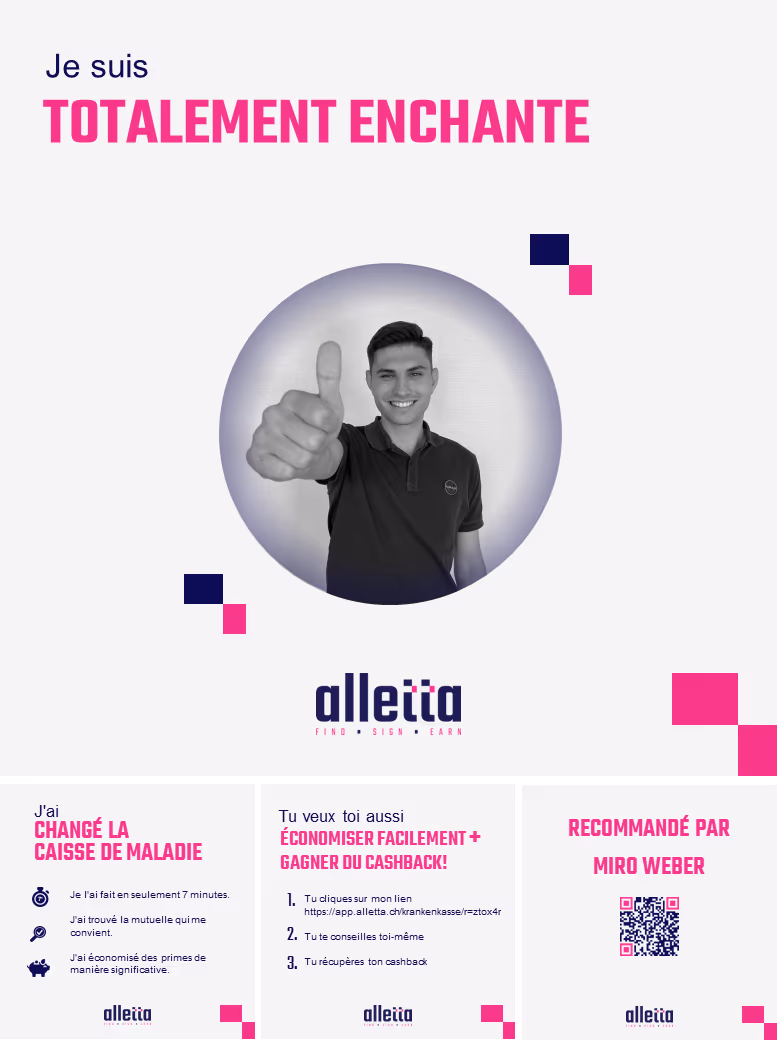 Affiche «Je suis totalement enthousiaste»: changer de caisse maladie, économiser et gagner du cashback