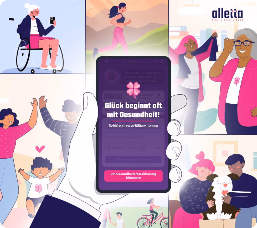 Colagem com a app alletta: «A felicidade começa muitas vezes com a saúde»