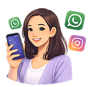 Ilustración de una mujer con un smartphone junto a los logotipos de WhatsApp e Instagram
