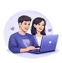 Ilustración de una pareja frente a un portátil