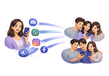 Recomendación de alletta por WhatsApp, correo electrónico y redes sociales a amigos y familia