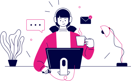 Customer support agent at a computer.