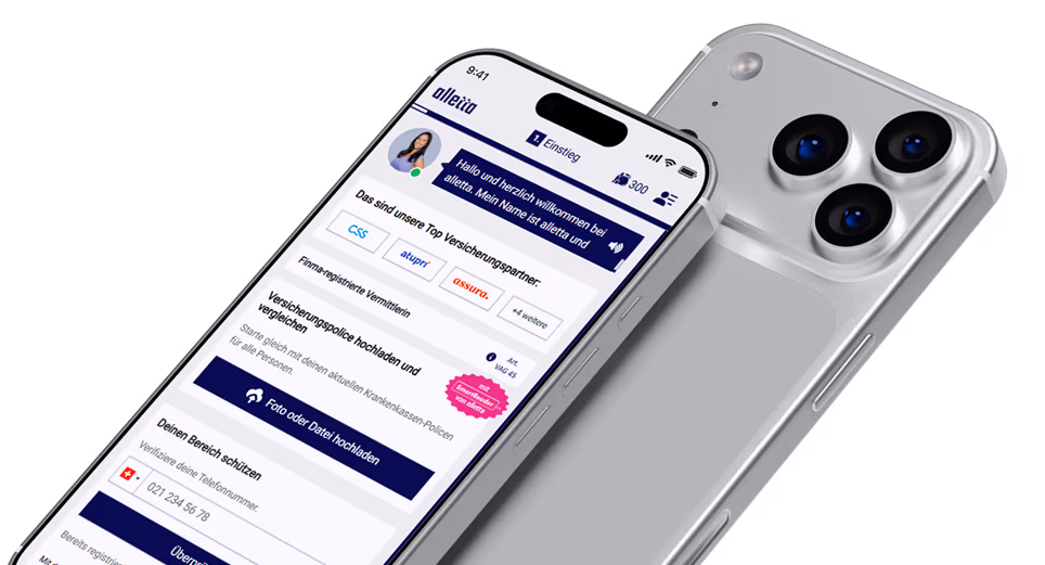 Der alletta Versicherungscheck auf zwei Smartphones