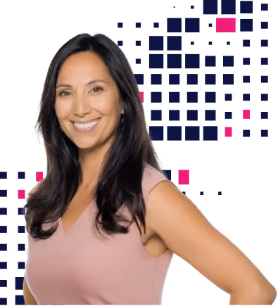 Avatar de IA alletta: mujer sonriente con el pelo largo y oscuro