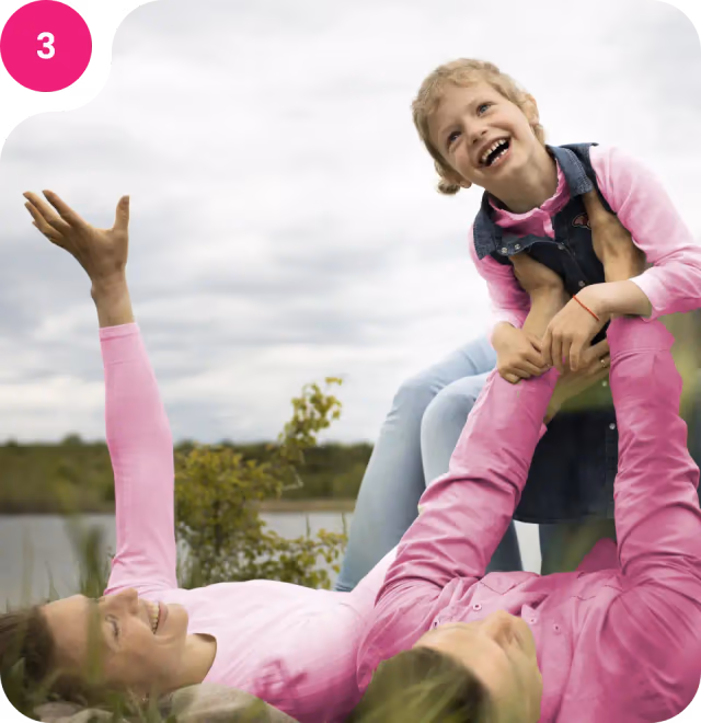 Schritt 3: Familie spielt fröhlich im Gras am See