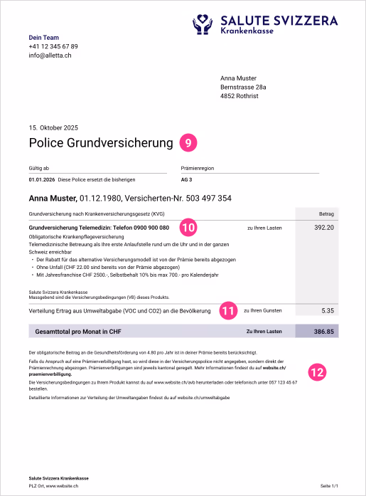 Ogledna stranica 2 police s osnovnim osiguranjem i odbitkom