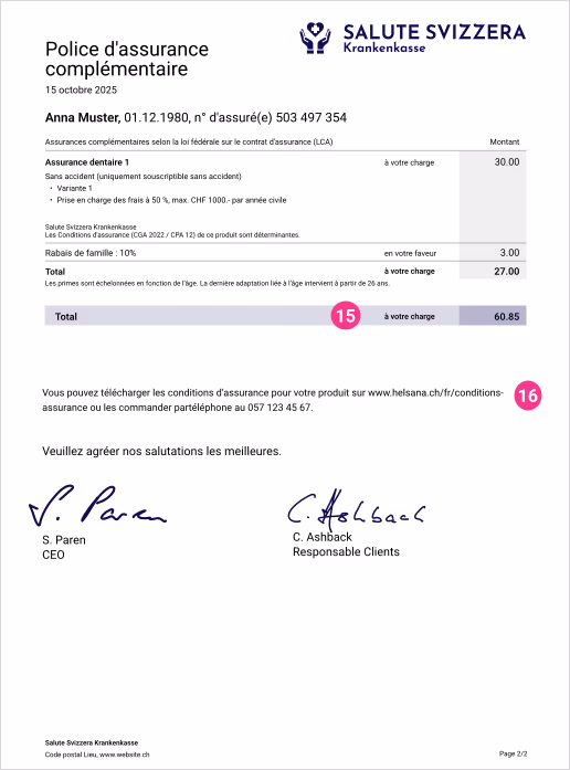 Page 4 d'exemple de la police avec l'aperçu des primes