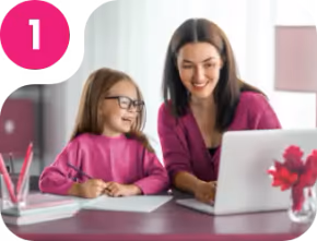 Step 1: Mother and daughter smiling at a laptop