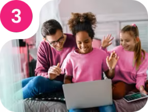Step 3: Father and two daughters celebrating at a laptop