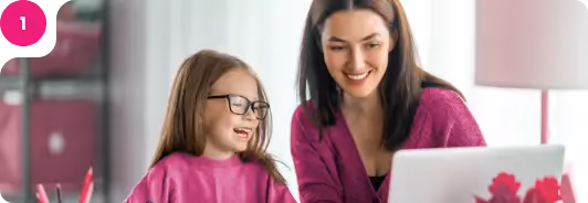 Step 1: Mother and daughter smiling at a laptop