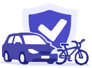 Coche y bici delante de un escudo con marca de verificación