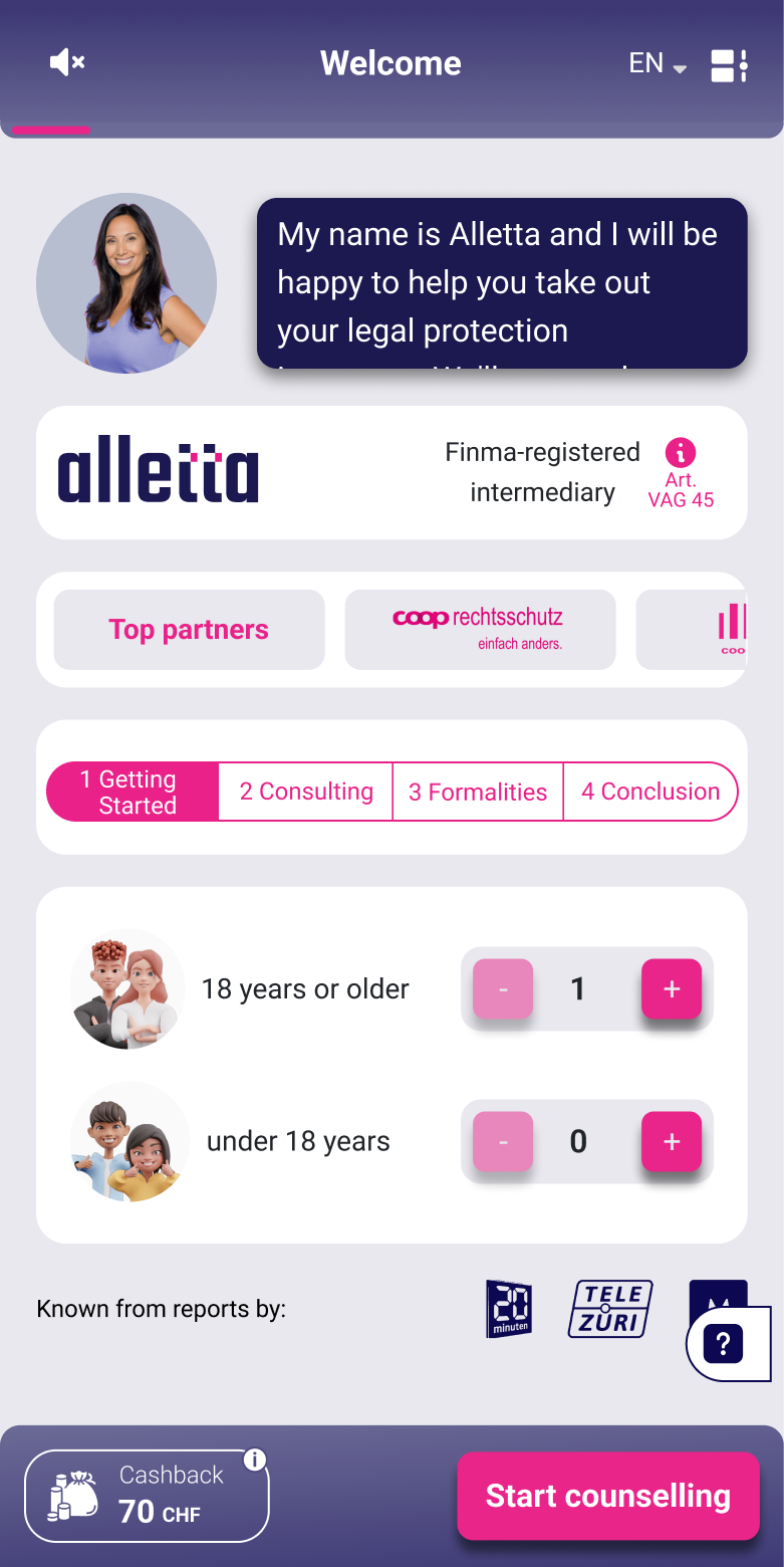 Start online legal protection with alletta – enter insured persons in the digital sign-up process.