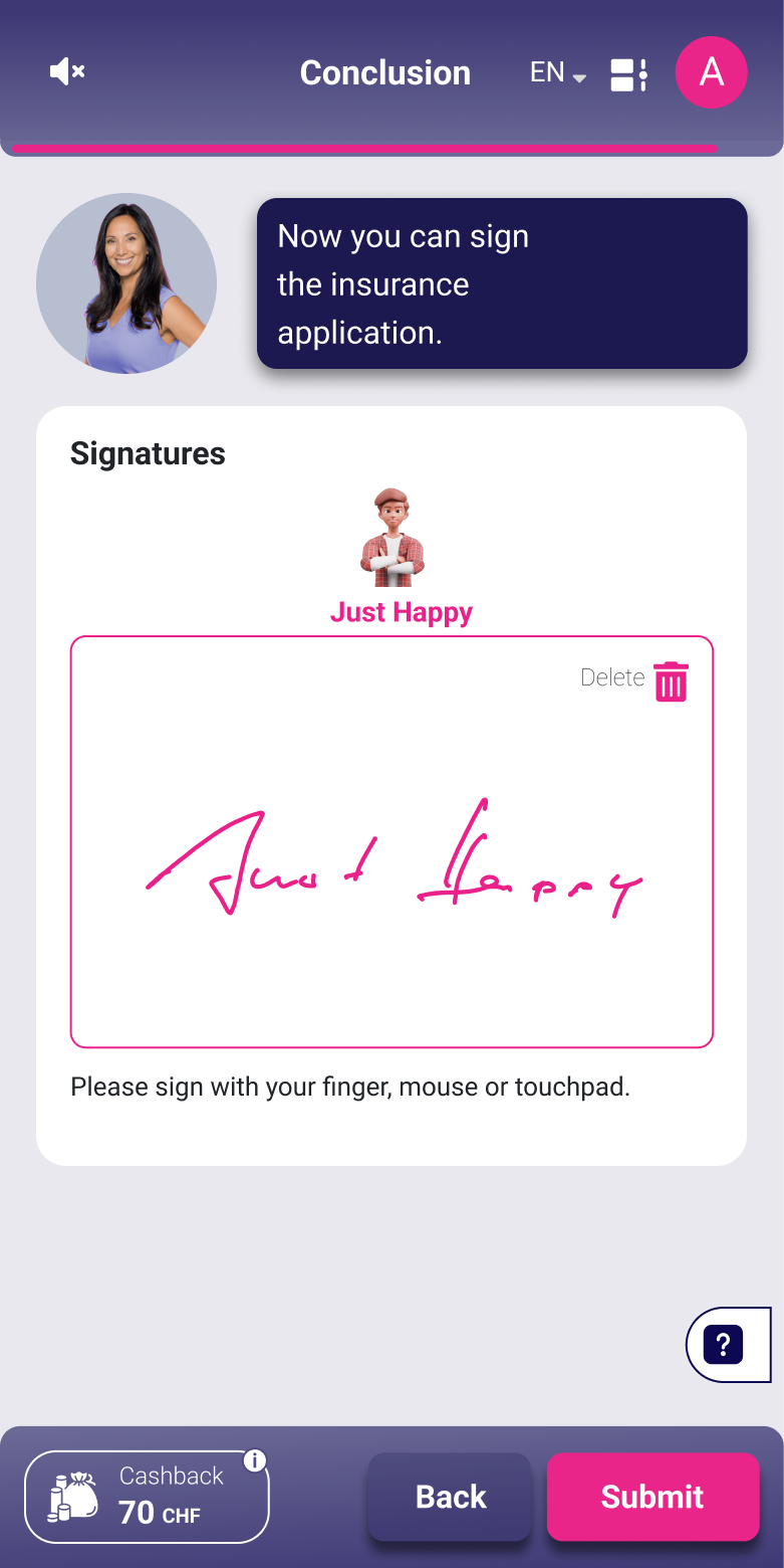 Complete legal protection online with alletta – sign the insurance application digitally on your smartphone.