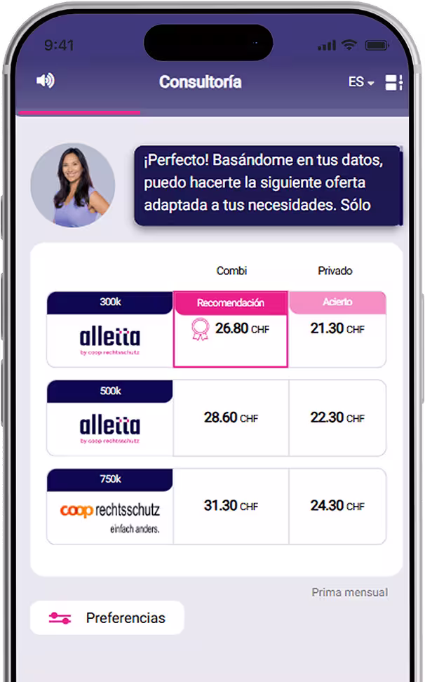 Compare los seguros de protección jurídica en alletta: consulte digitalmente los detalles de las prestaciones, los ámbitos jurídicos y los gastos cubiertos.