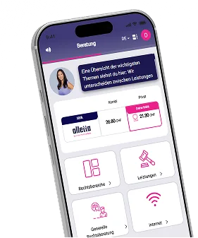 alletta App zeigt Rechtsschutz-Bereiche zur Auswahl