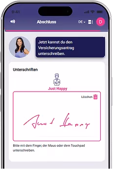 alletta App Unterschrift-Bildschirm zum Abschliessen