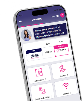 alletta app showing legal protection areas to select
