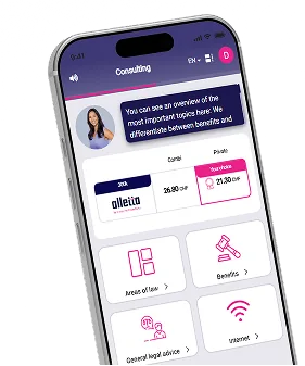 alletta app showing legal protection areas to select