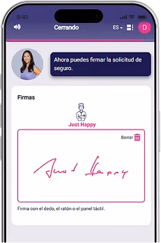 Pantalla de firma de la app de alletta para finalizar