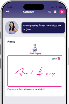Pantalla de firma de la app de alletta para finalizar