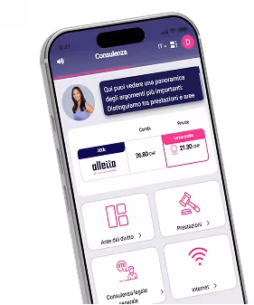L’app alletta mostra le aree di protezione giuridica da selezionare