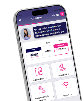 L’app alletta mostra le aree di protezione giuridica da selezionare
