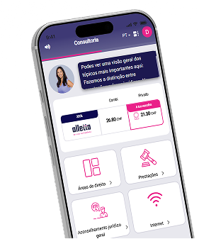 A app alletta mostra as áreas de proteção jurídica à escolha