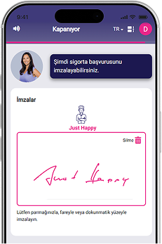 alletta uygulamasında sözleşmeyi tamamlamak için imza ekranı